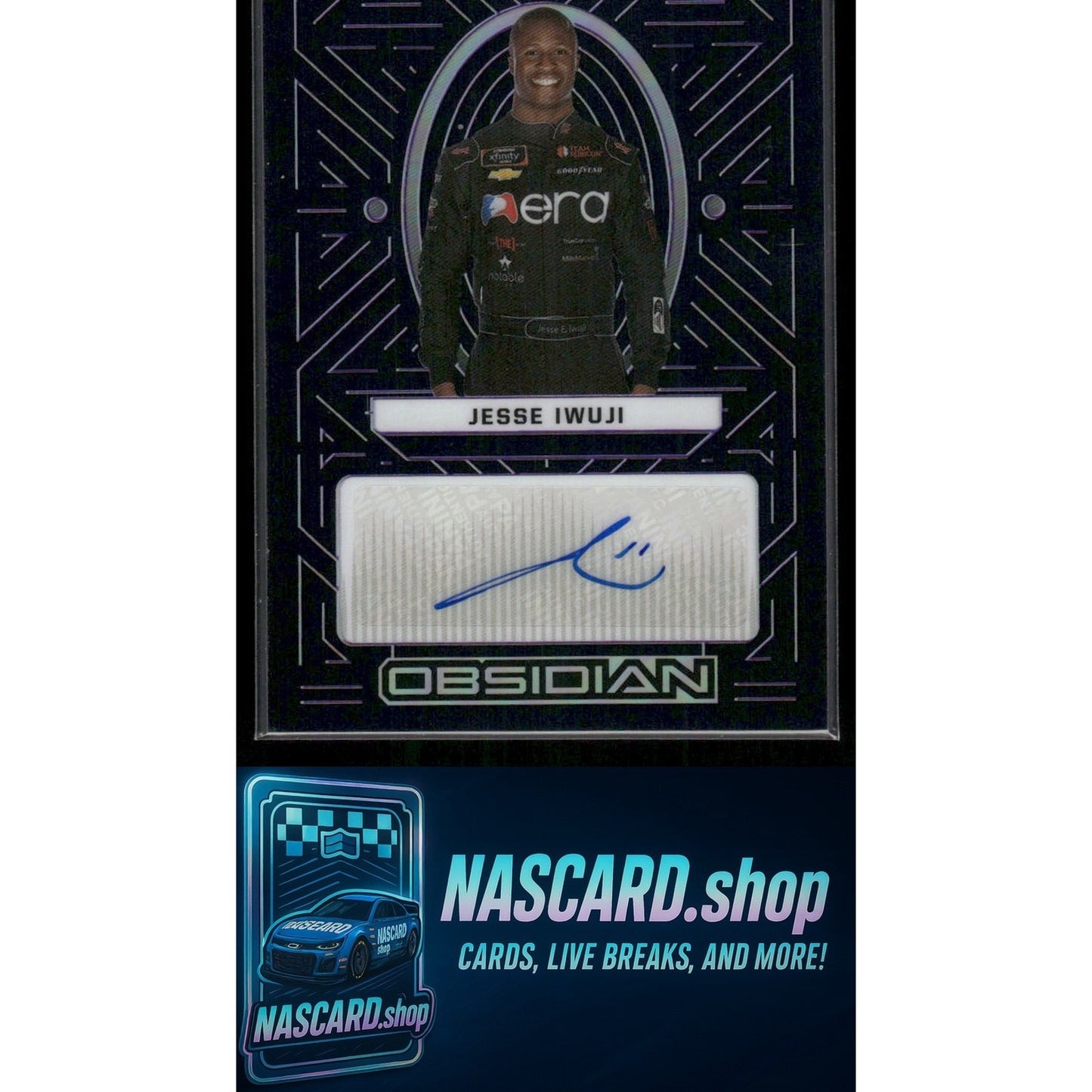2023 Panini Chronicles Jesse Iwuji Obsidian Signatures Electric Etch Purple #/49