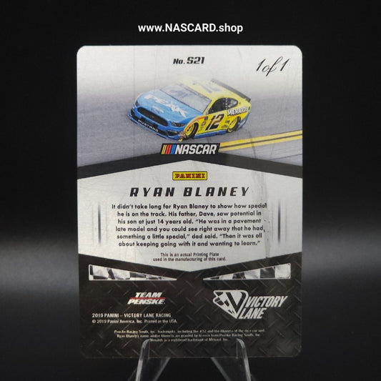 2019 Panini Victory Lane Starting Grid #S21 Printing Plate Ryan Blaney 1/1 - NASCARD.shop