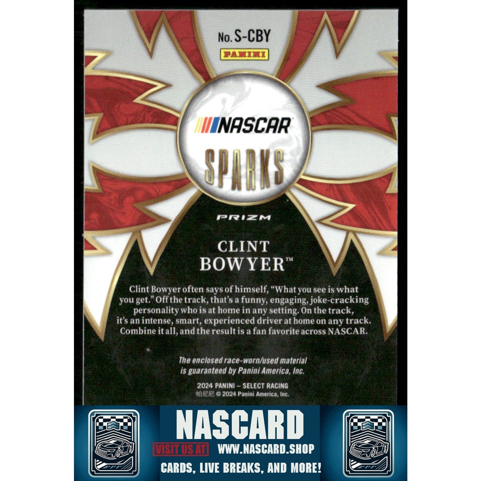2024 Panini Select #S-CBY Clint Bowyer Sparks Flash Prizms - NASCARD.shop