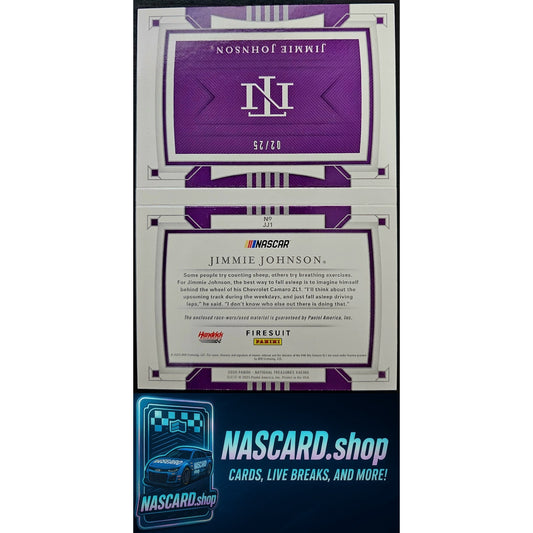 2020 Panini National Treasures Jimmie Johnson Jumbo Firesuit Booklet Duals #/25
