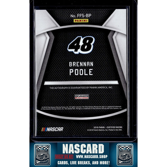 2018 Panini Certified #FFS-BP Brennan Poole Fresh Faces Signatures Purple #/10 - NASCARD.shop