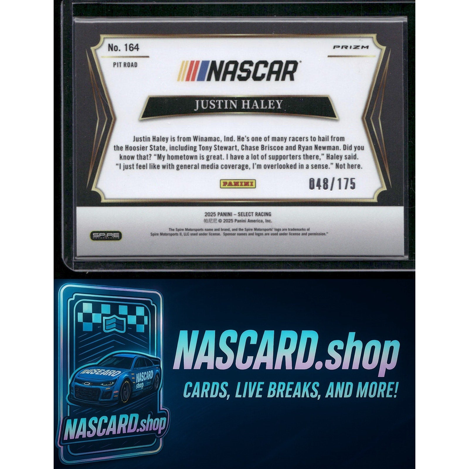 2025 Panini Select Pit Road #164 Justin Haley Blue Prizms #/175 - NASCARD.shop