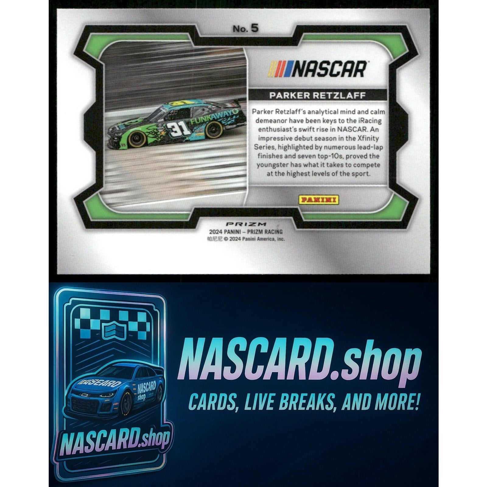 2024 Panini Prizm #5 Parker Retzlaff White Sparkle - NASCARD.shop