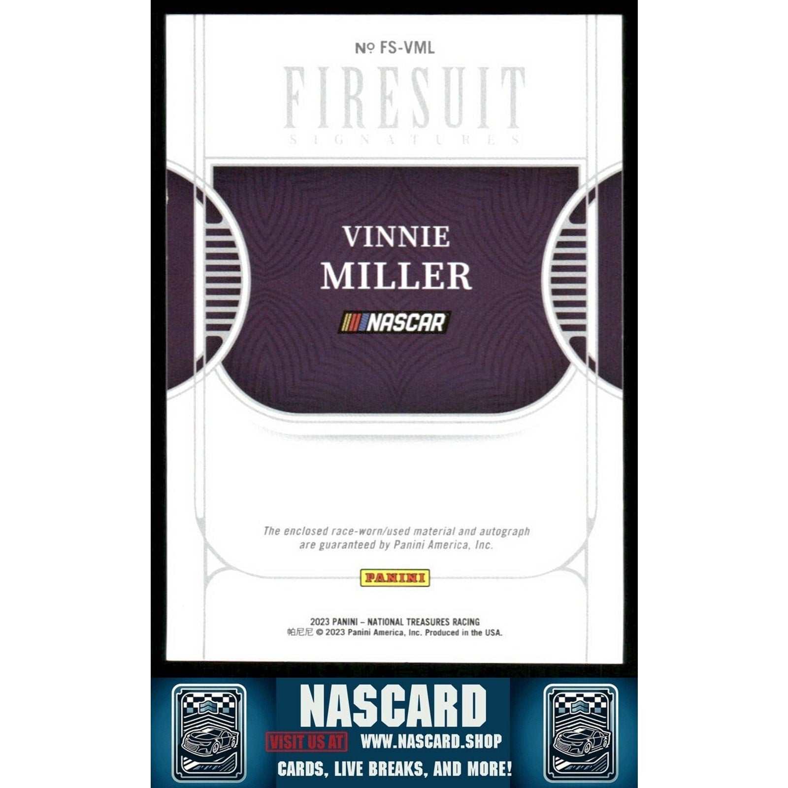 2023 National Treasures Firesuit Signatures Vinnie Miller /99 - NASCARD.shop