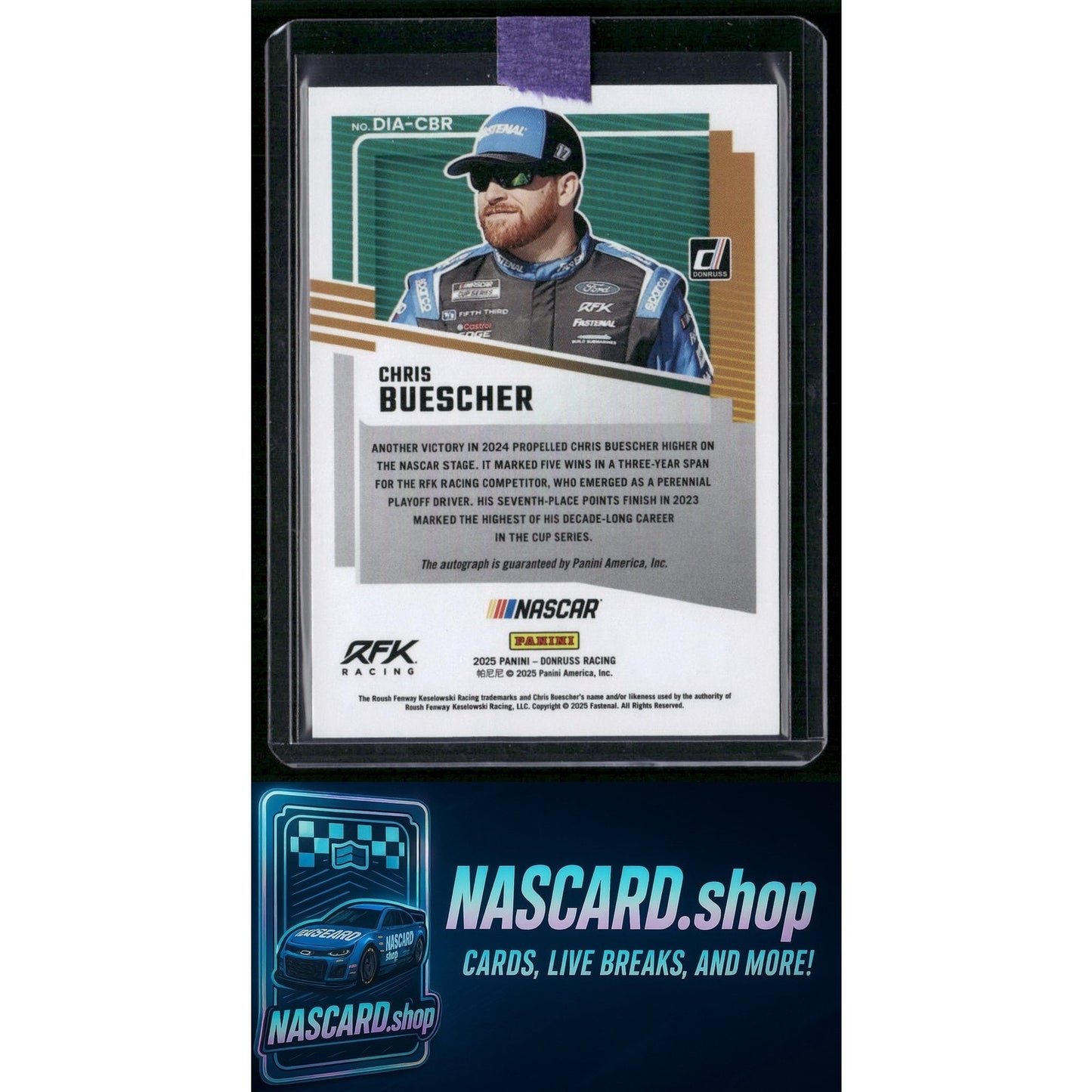 2025 Donruss #DIA-CBR Chris Buescher Dialed In Autographs Red Xplosion #/49