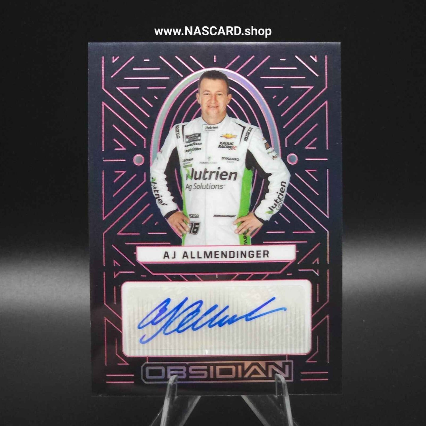 2023 Panini Chronicles Obsidian Signatures AJ Allmendinger Electric Pink /25 - NASCARD.shop