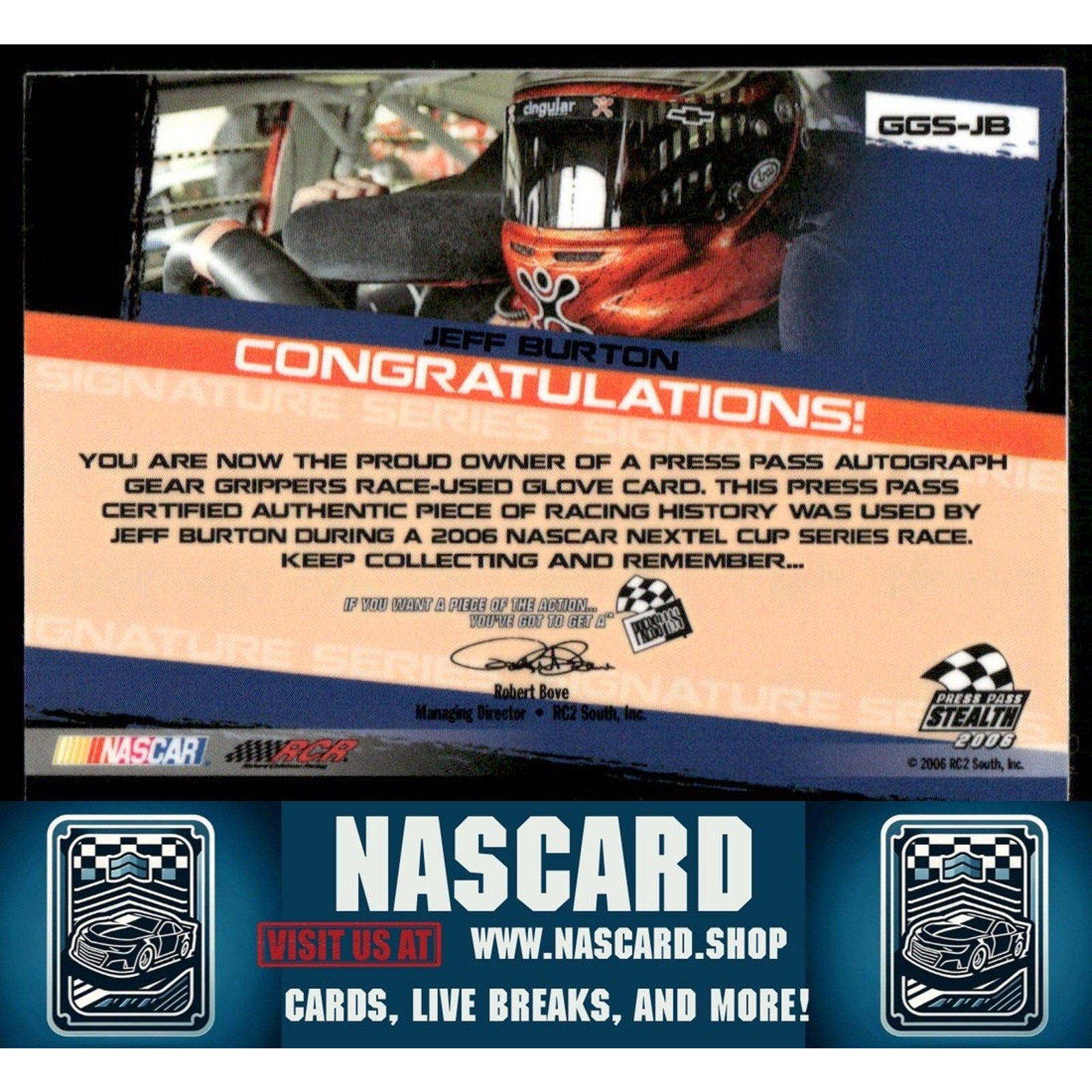 2006 Press Pass Stealth Vault #GGS-JB Jeff Burton Gear Grippers Autographs - NASCARD.shop
