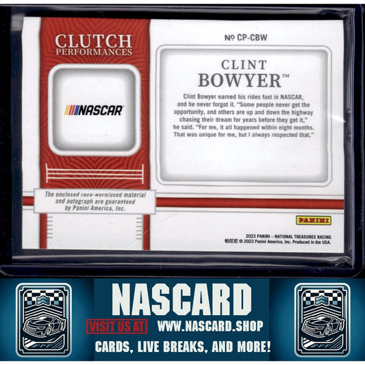 2023 Panini National Treasures #CP-CBY Clint Bowyer Clutch Performances #/50 - NASCARD.shop