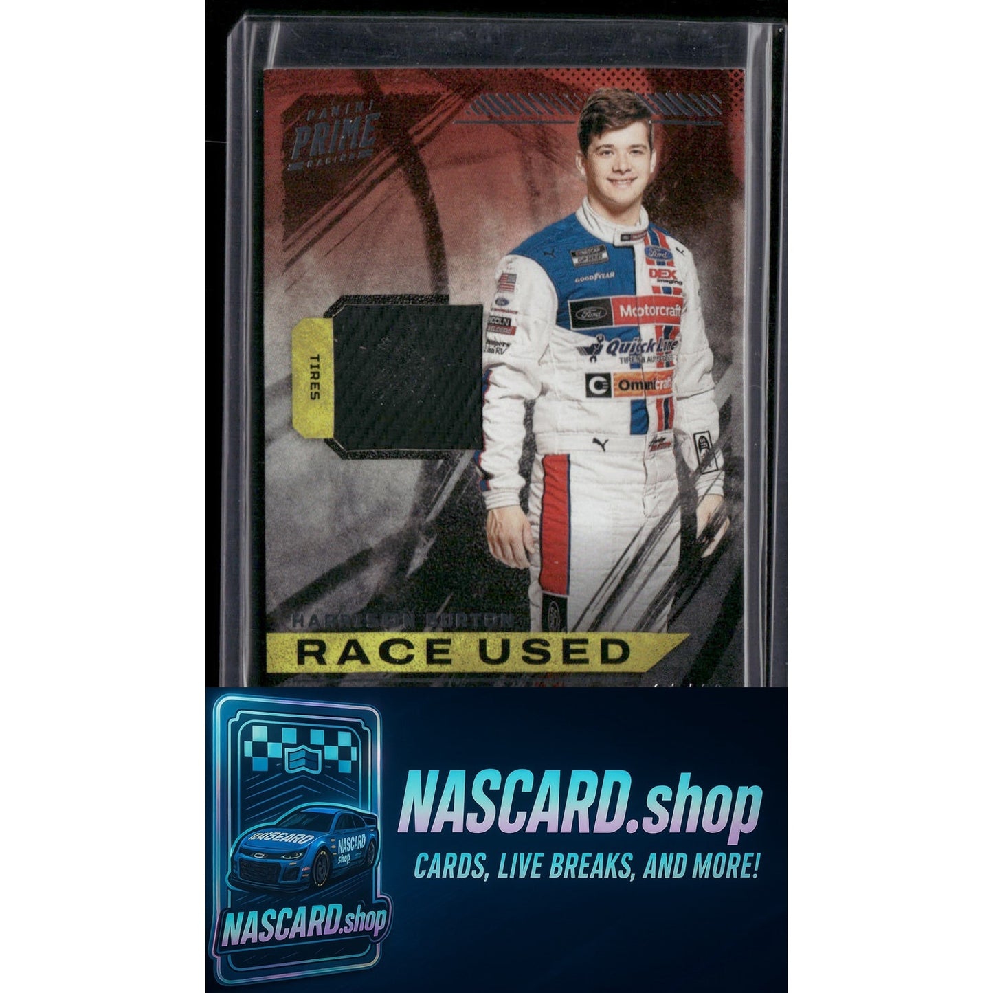 2023 Panini Prime #RU-HBU Harrison Burton Race Used Tires #/99 - NASCARD.shop