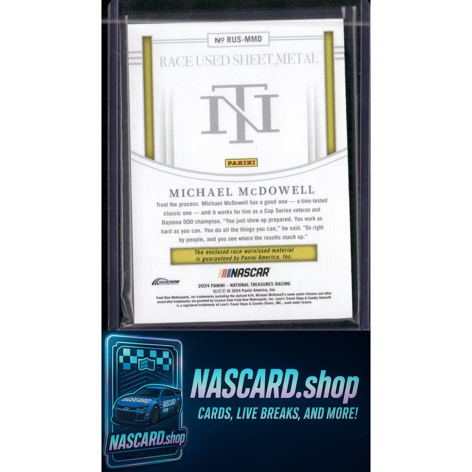 2024 Panini National Treasures Michael McDowell Race Used Sheet Metal Blue #/75 - NASCARD.shop
