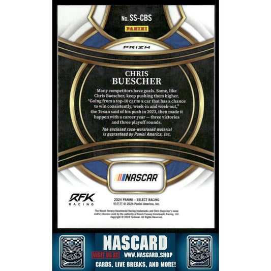 2024 Panini Select #SS-CBS Chris Buescher Selective Swatches Flash Prizms - NASCARD.shop