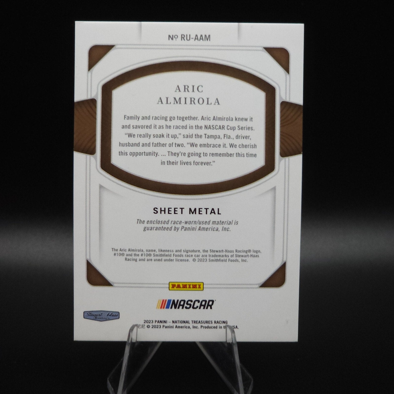 2023 Panini National Treasures - Race Used Aric Almirola #RU-AAM Sheet Metal /99 - NASCARD.shop