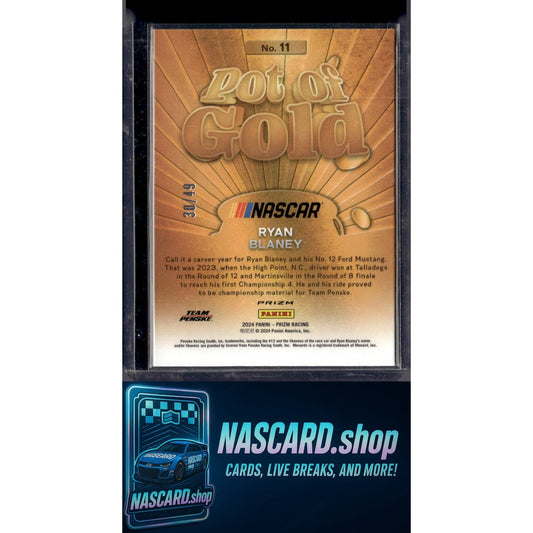 2024 Panini Prizm #11 Ryan Blaney Pot Of Gold Blue - NASCARD.shop