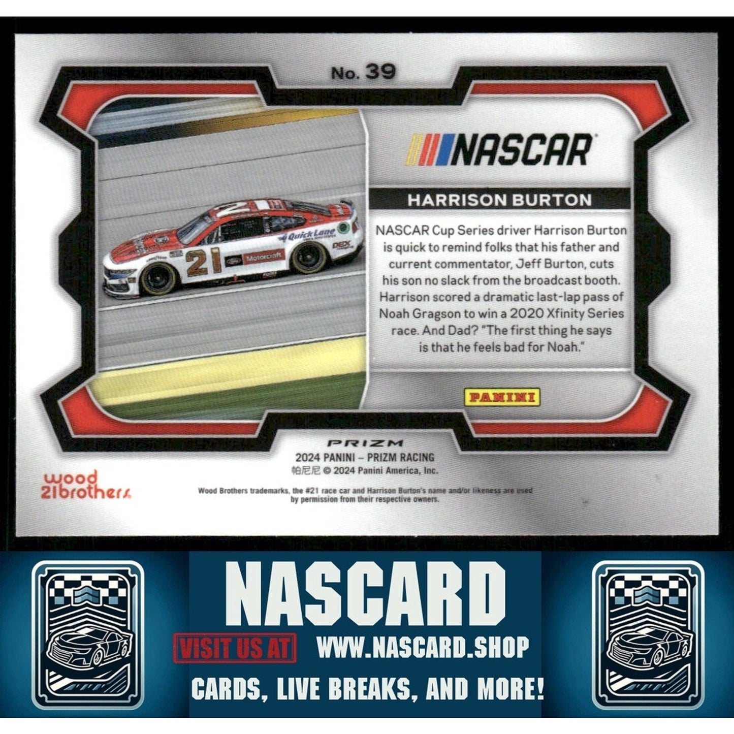 2024 Panini Prizm - Base Rides Harrison Burton #39 White Sparkle Prizm