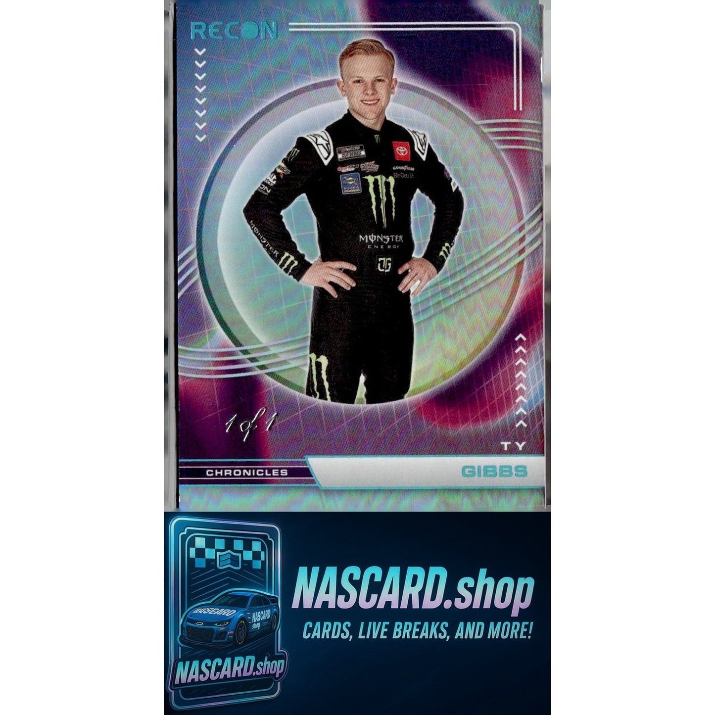 2023 Panini Chronicles #8 Ty Gibbs Recon Holo Platinum Blue #1/1