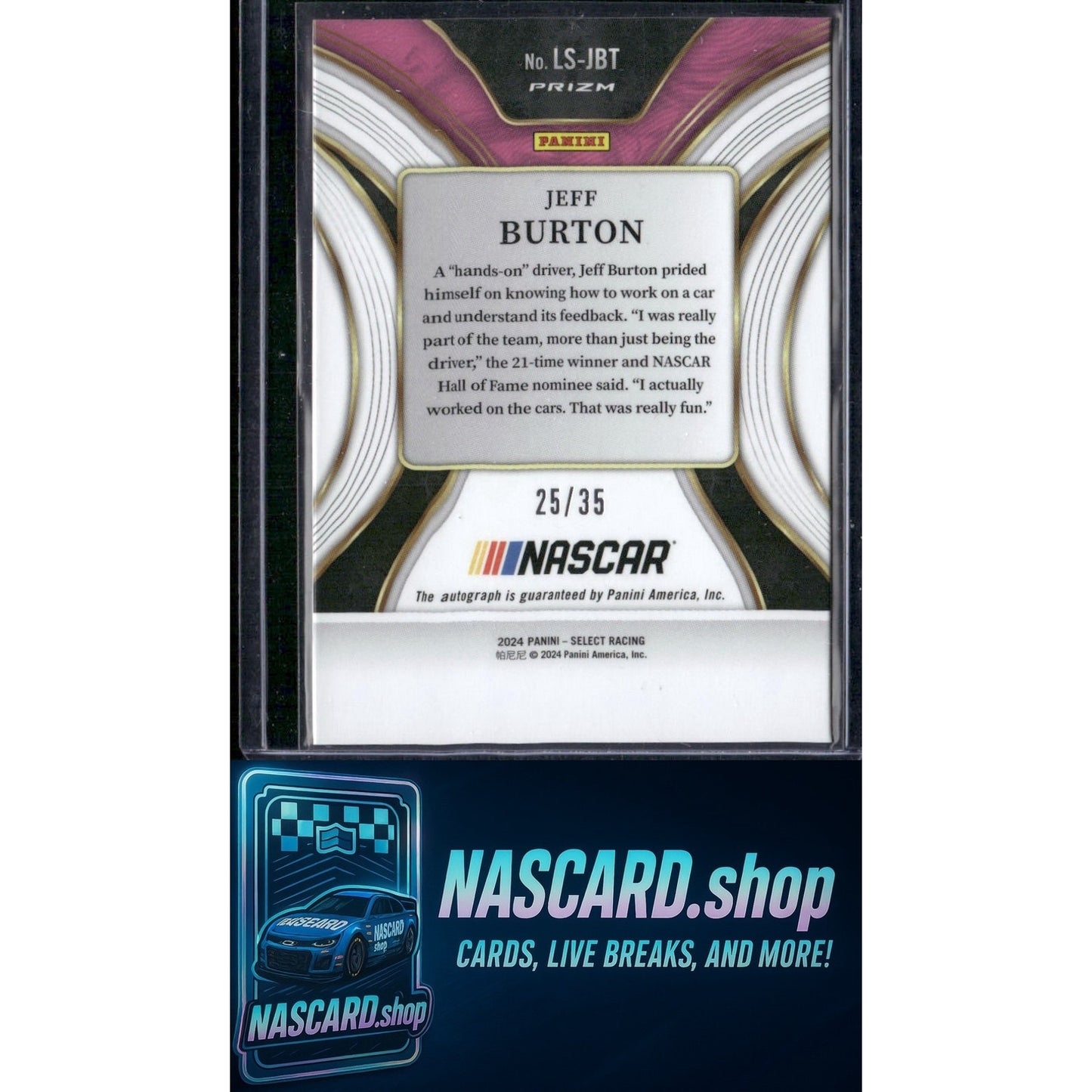 2024 Panini Select #LS-JBT Jeff Burton Legendary Signatures Purple Prizms #/35 - NASCARD.shop