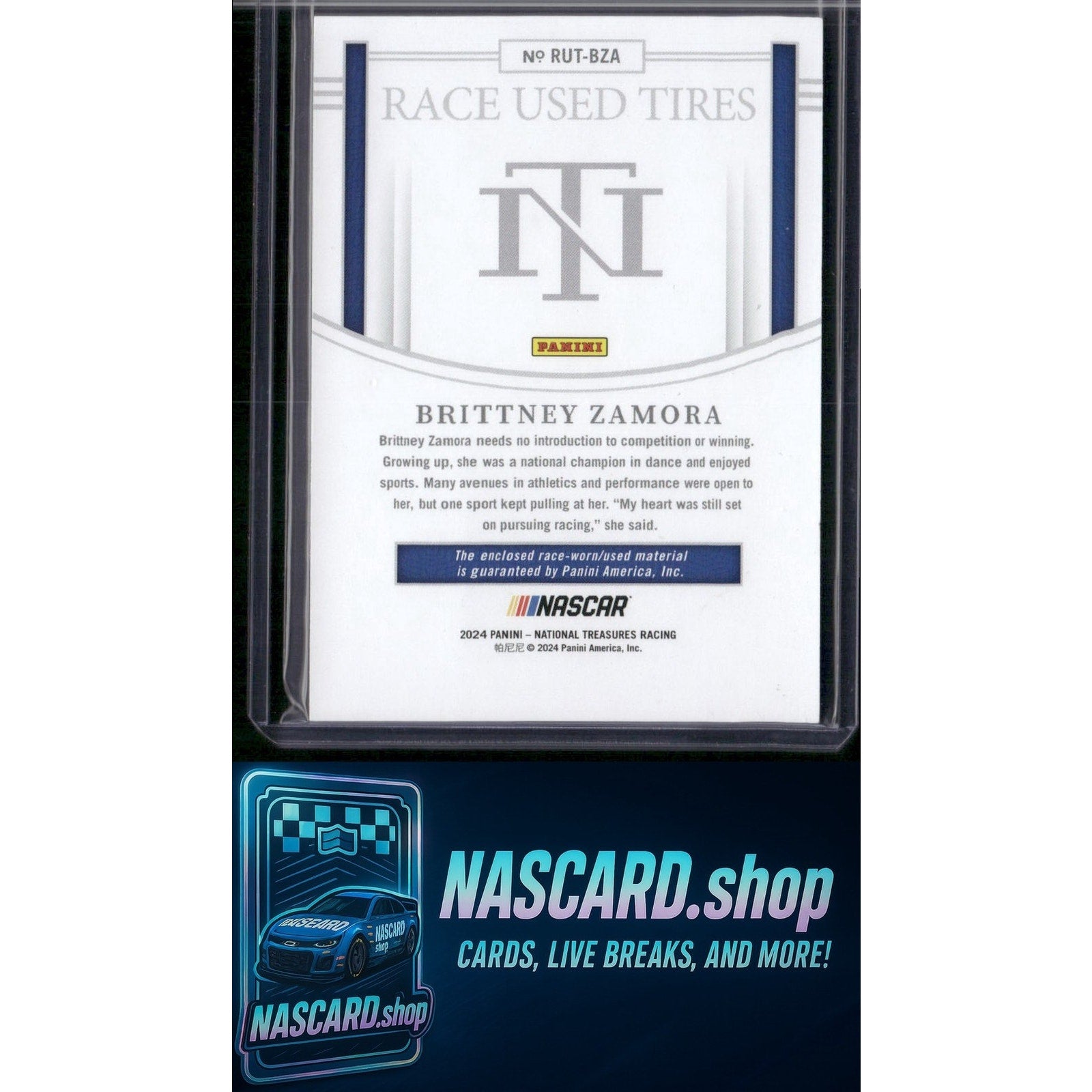 2024 Panini National Treasures Brittney Zamora Race Used Tires Holo Silver #/25 - NASCARD.shop