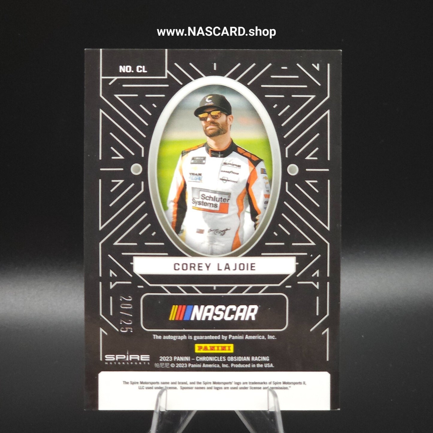 2023 Panini Chronicles Obsidian Signatures Corey Lajoie Electric Etch Pink /25 - NASCARD.shop