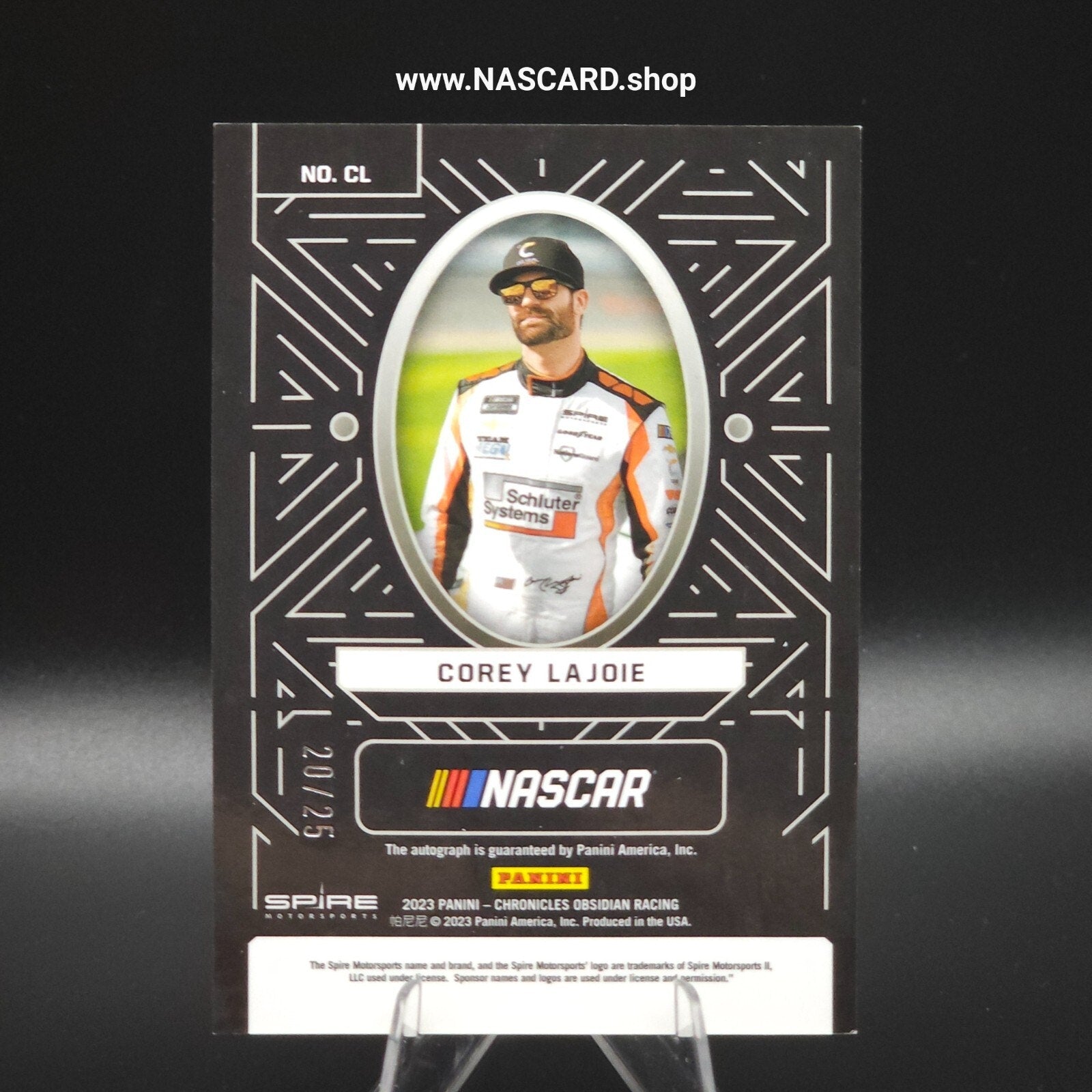 2023 Panini Chronicles Obsidian Signatures Corey Lajoie Electric Etch Pink /25 - NASCARD.shop
