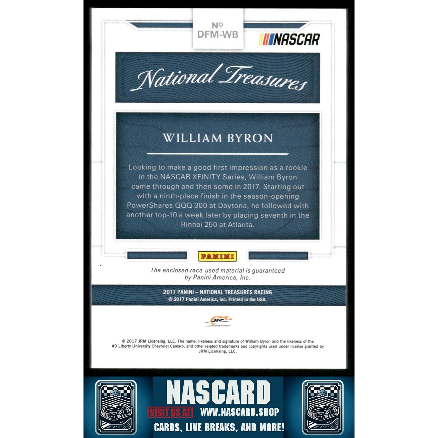 2017 National Treasures William Byron Dual Firesuit Materials Holo Gold #/10 - NASCARD.shop