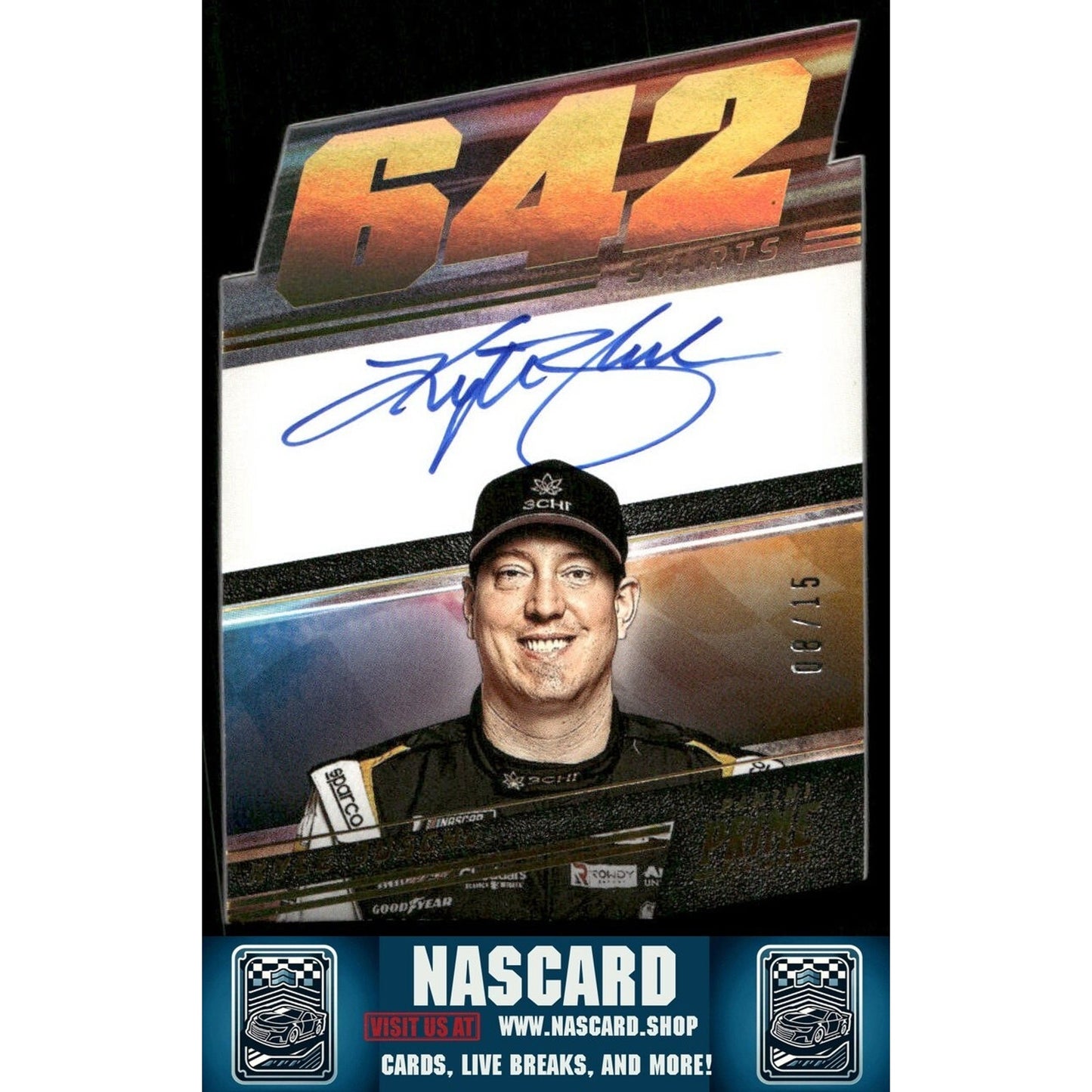 2023 Panini Prime Die Cut Prime Number Signatures Kyle Busch Holo Gold 08/15