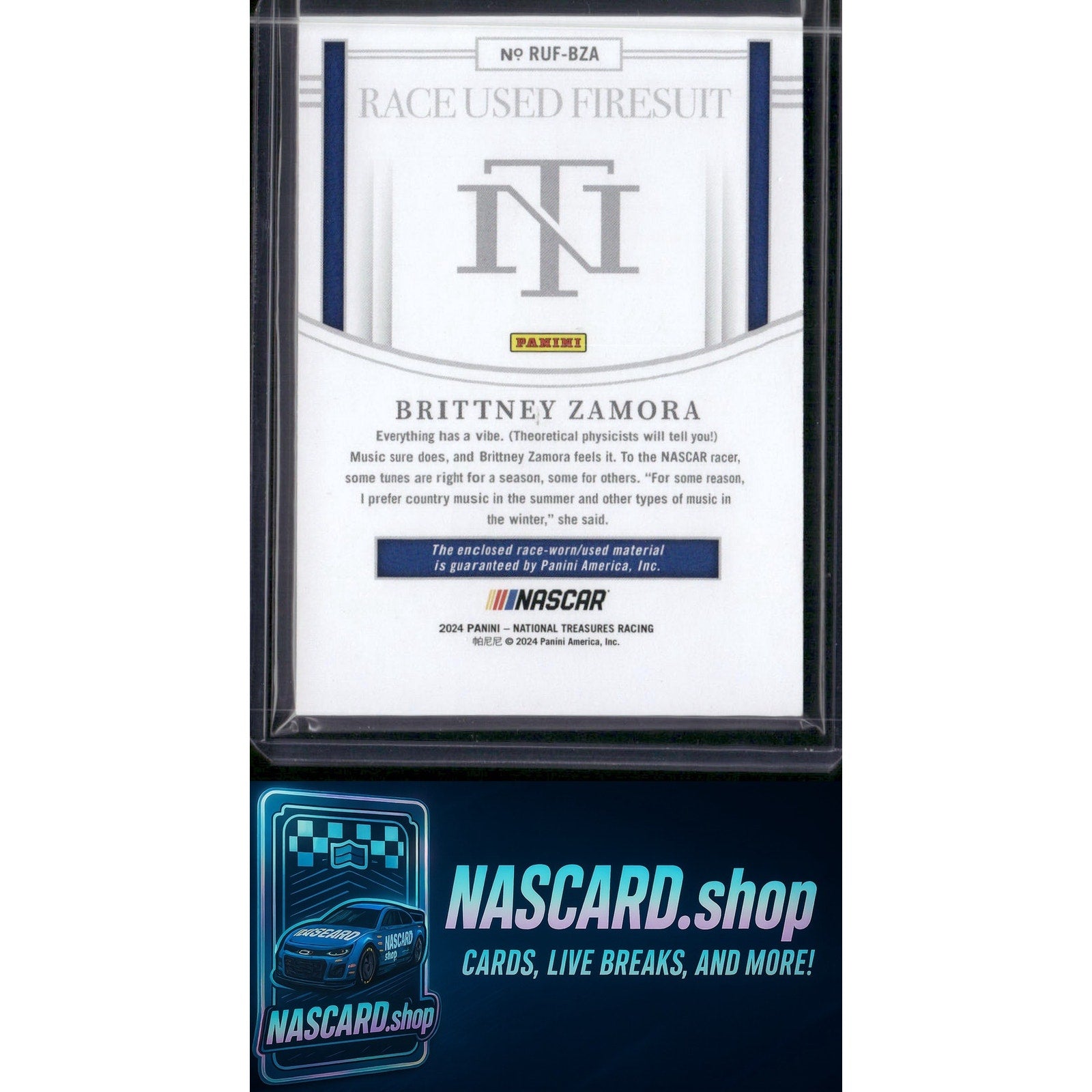 2024 Panini National Treasures #RUF-BZA Brittney Zamora Race Used Firesuit #/99 - NASCARD.shop