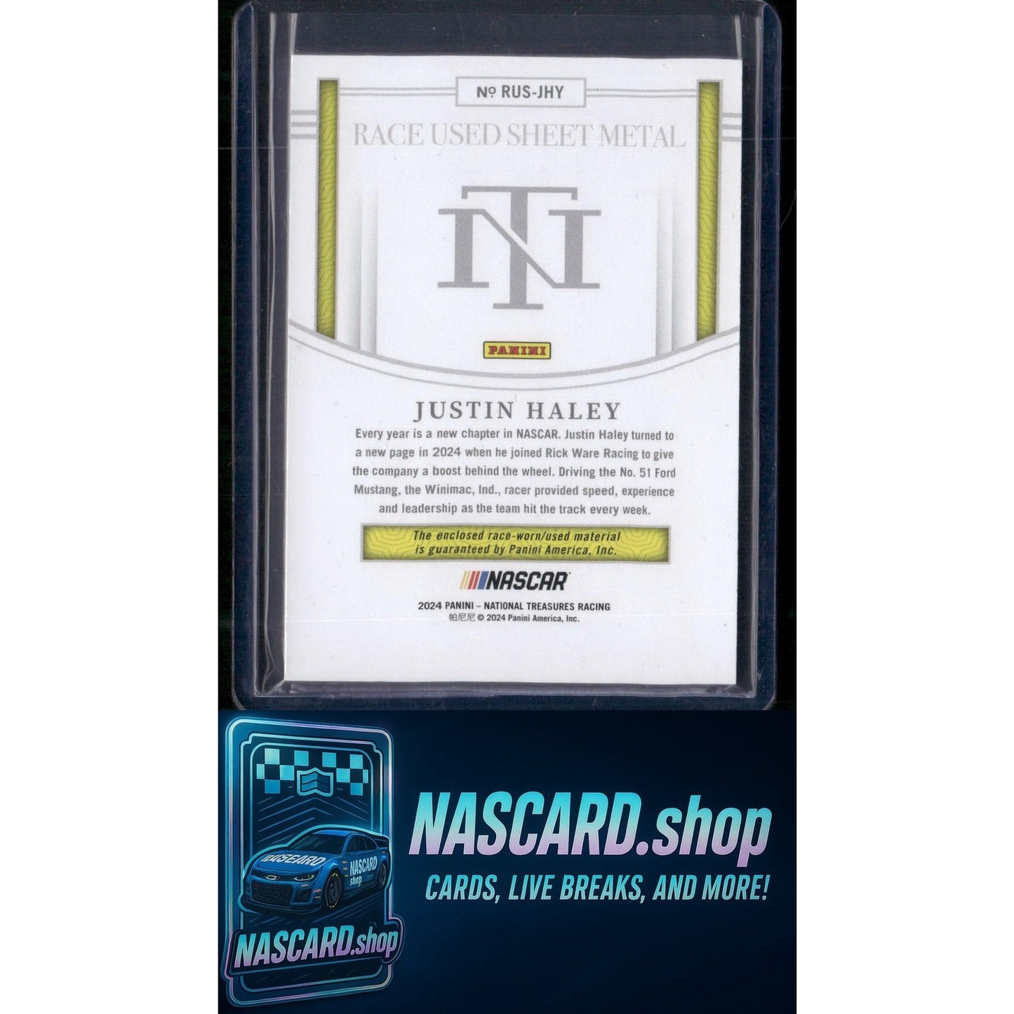 2024 Panini National Treasures #RUS-JHY Justin Haley Race Used Sheet Metal #/99