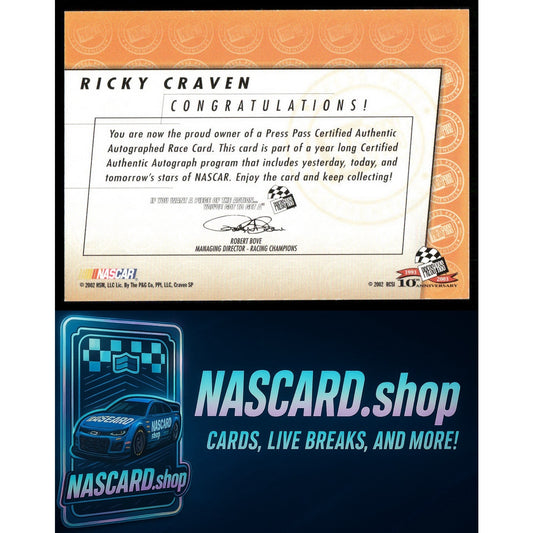2002 Press Pass Ricky Craven Autographs