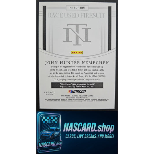 2024 National Treasures John Hunter Nemechek Race Used Firesuit Platinum 1/1 - NASCARD.shop