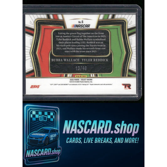 2025 Panini Select #6 Bubba Wallace Tyler Reddick Tandem Draft Blue Prizms #/49