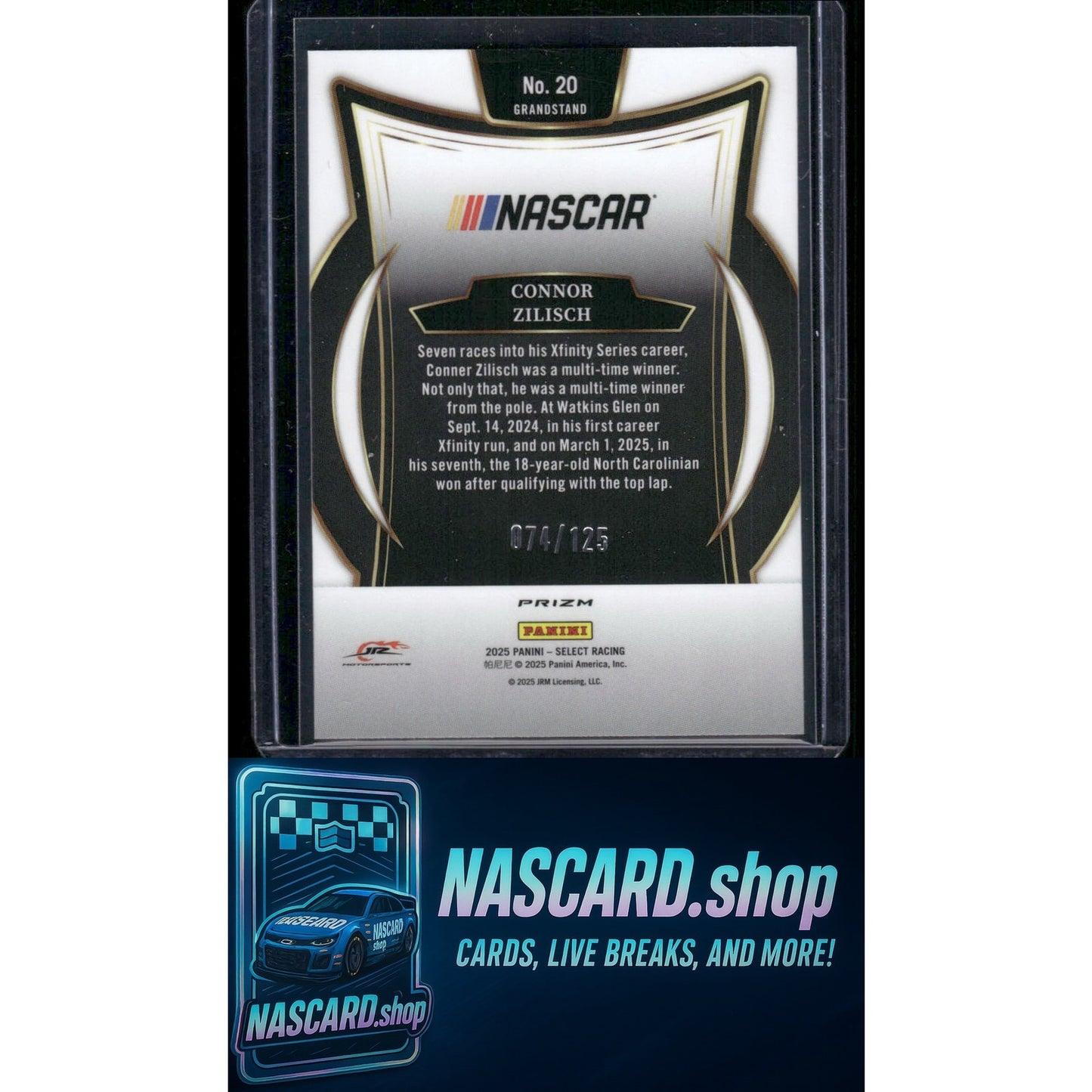 2025 Panini Select Grandstand #20 Connor Zilisch Red Prizms #/125