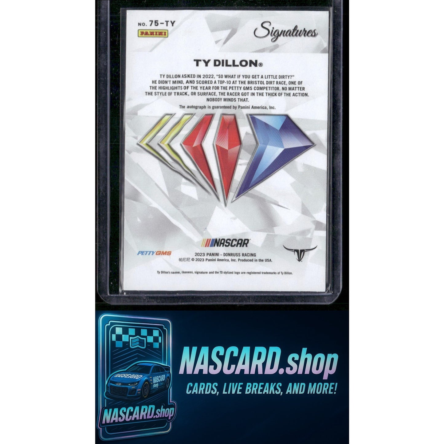 2023 Panini Prizm #75-TY Ty Dillon NASCAR 75th Anniversary Signatures