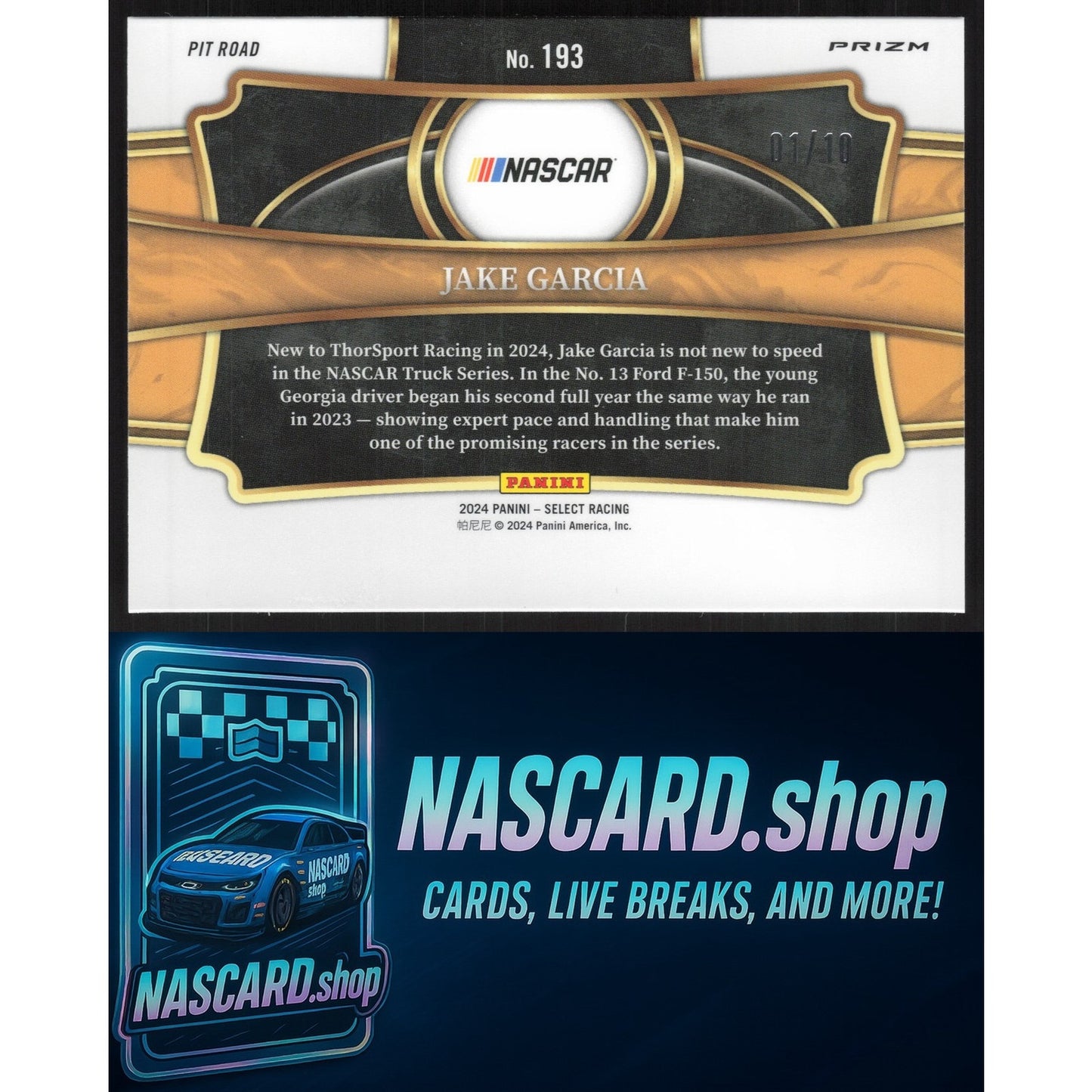 2024 Panini Select #193 Jake Garcia Gold Prizms #01/10 RC