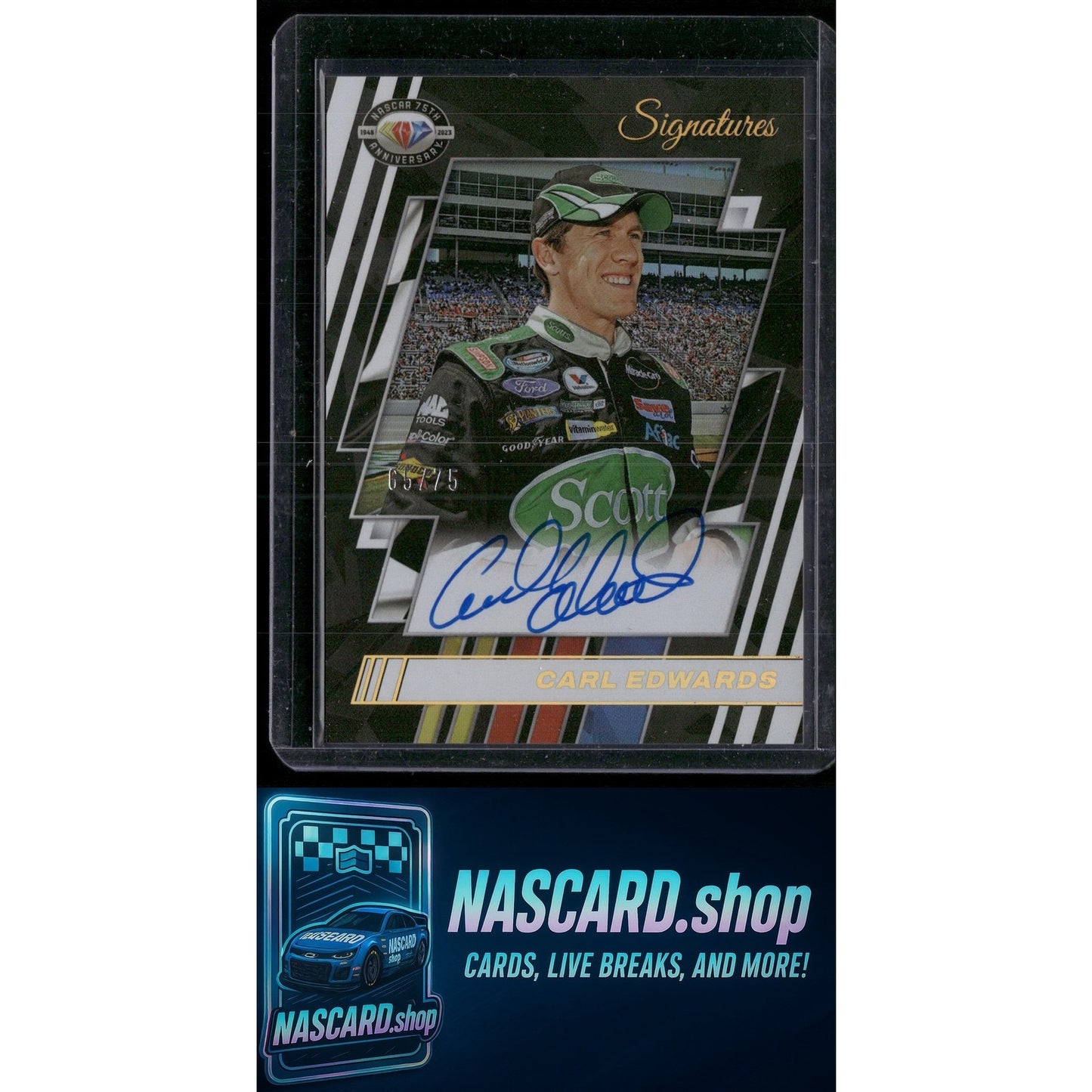 2023 National Treasures Carl Edwards 75th Anniversary Signatures Holo #/75