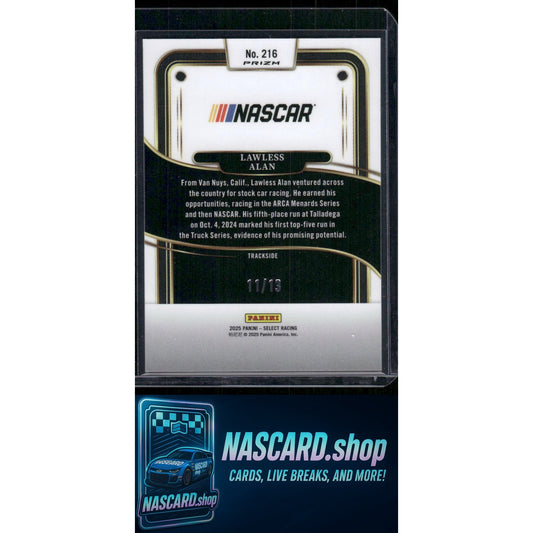 2025 Panini Select Trackside #216 Lawless Alan Gold Power Plaid #/13