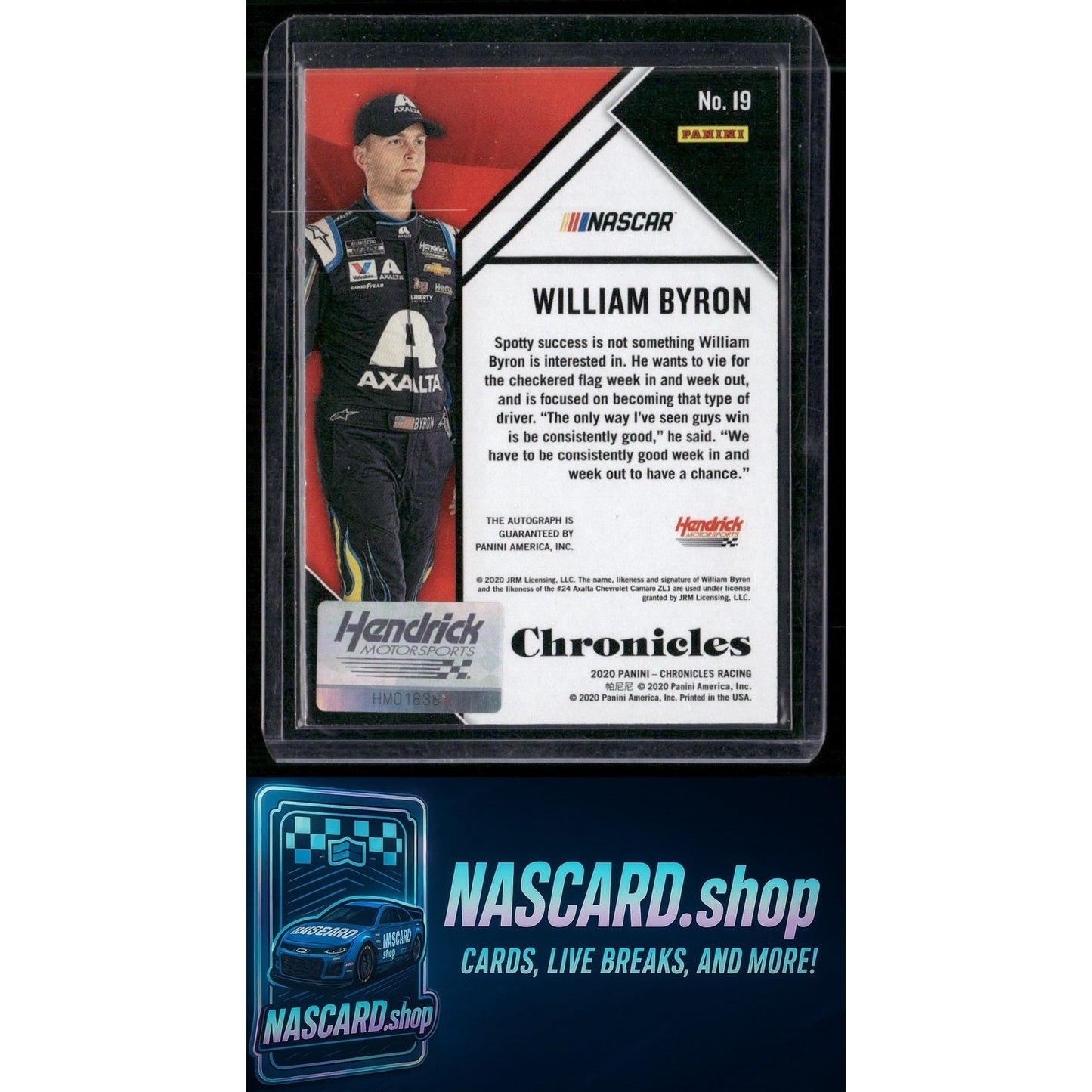 2020 Panini Chronicles #19 William Byron Chronicles Autographs Gold #/10 - NASCARD.shop