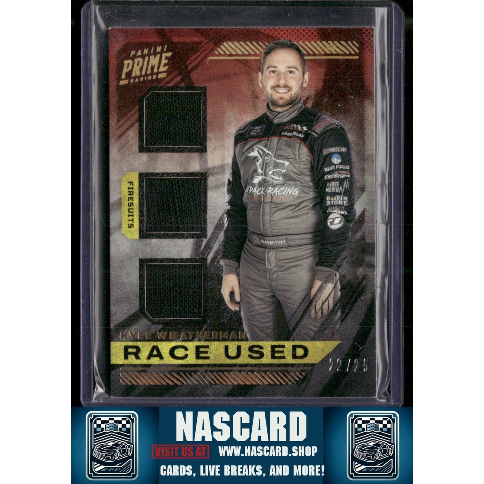 2023 Panini Prime Kyle Weatherman Race Used Trios Firesuits Holo Gold #/25 - NASCARD.shop