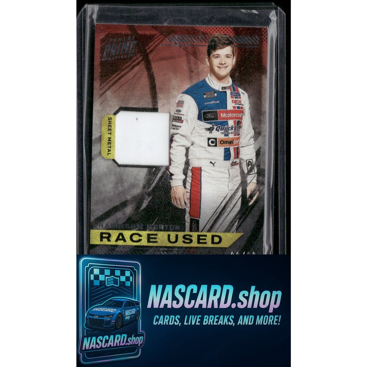 2023 Panini Prime #RU-HBU Harrison Burton Race Used Sheet Metal #/99 - NASCARD.shop