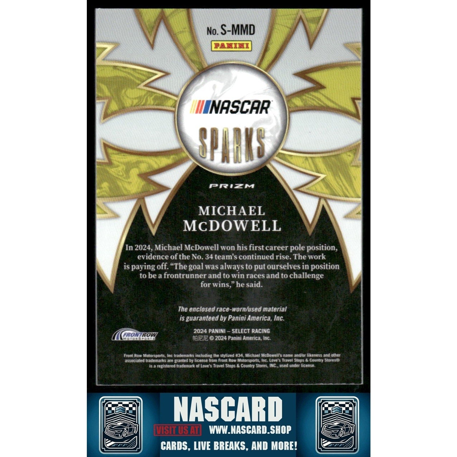 2024 Panini Select #S-MMD Michael McDowell Sparks Flash Prizms - NASCARD.shop