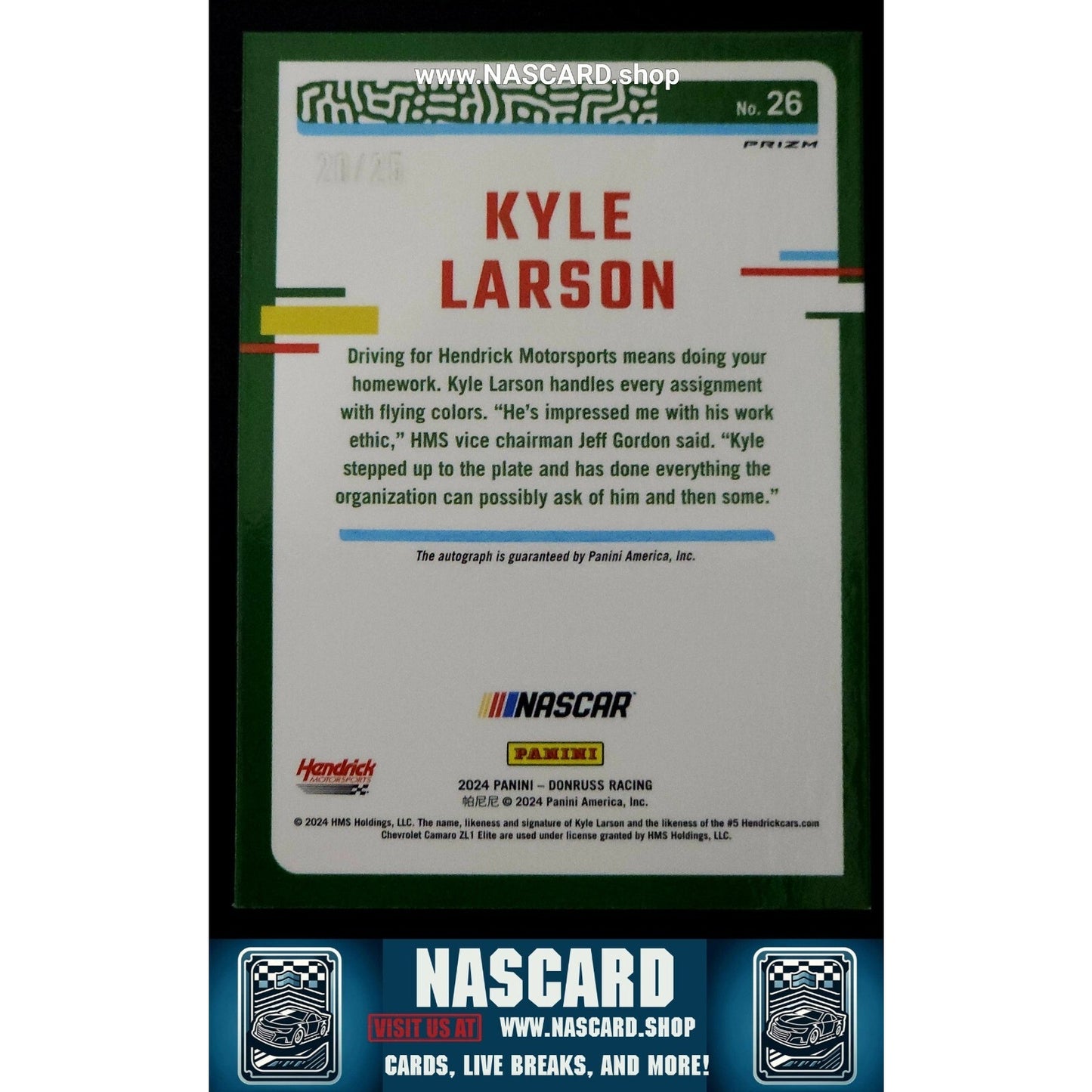2024 Panini Donruss NASCAR - Kyle Larson #26 Optic Autograph Pandora Prizm /25