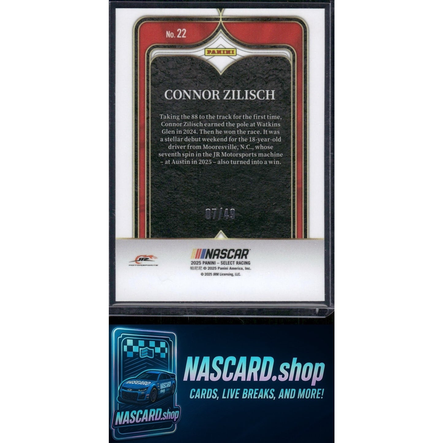 2025 Panini Select #22 Connor Zilisch Select Numbers Blue Prizms #/49