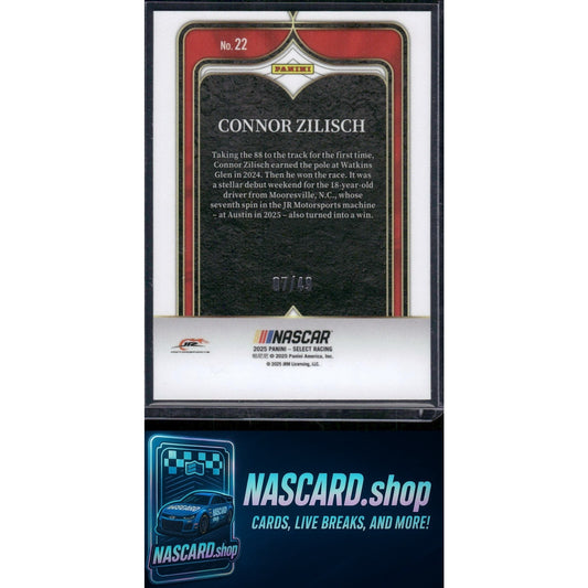 2025 Panini Select #22 Connor Zilisch Select Numbers Blue Prizms #/49