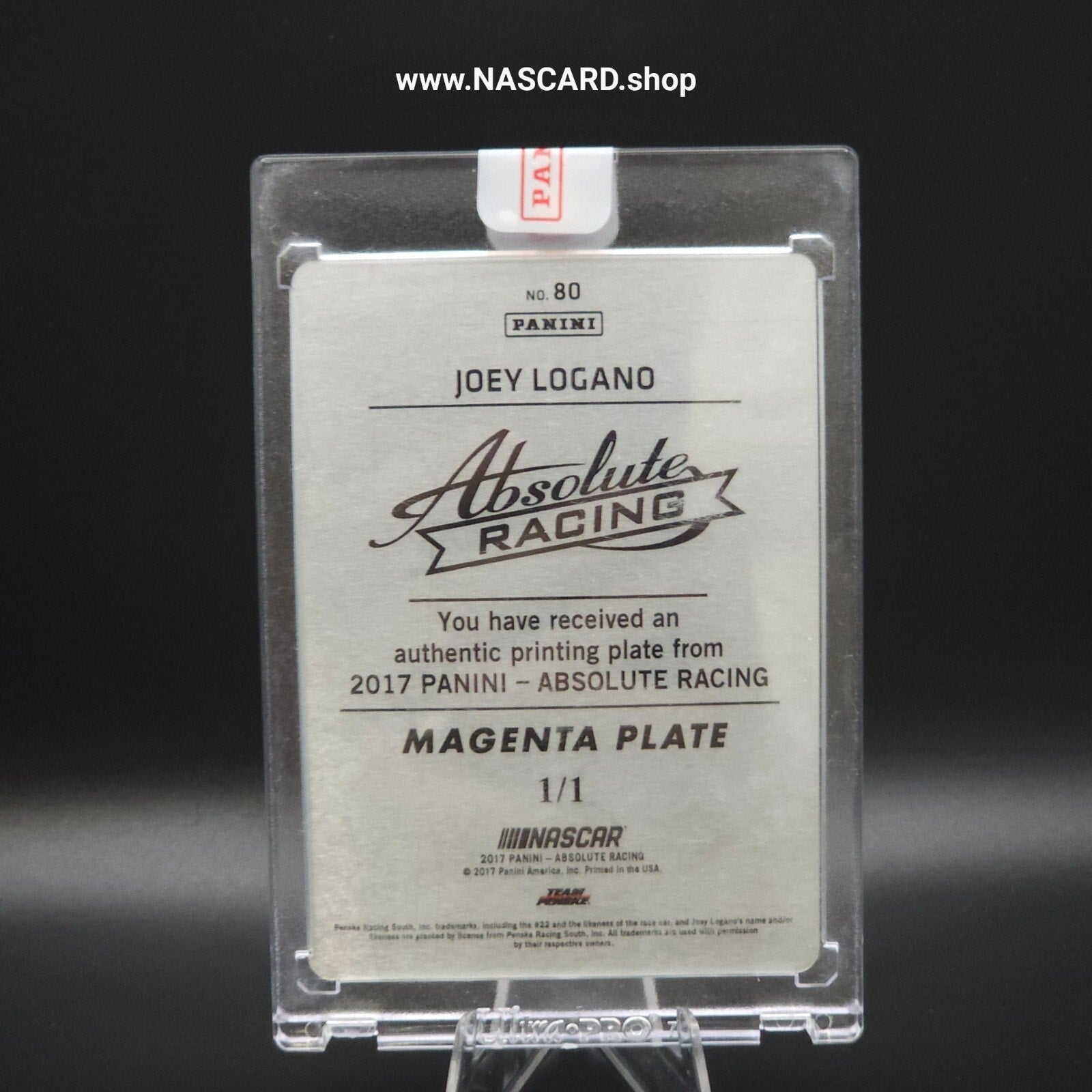 2017 Panini Absolute -#80 Printing Plate Magenta Joey Logano 1/1 - NASCARD.shop