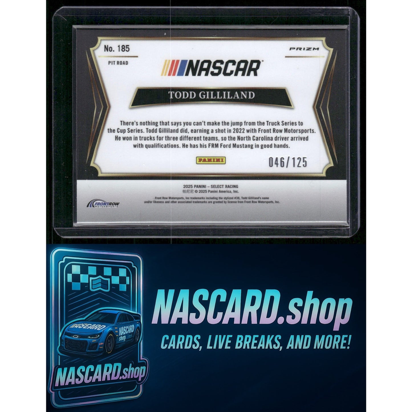 2025 Panini Select #185 Todd Gilliland Maroon Prizms #/125 - NASCARD.shop