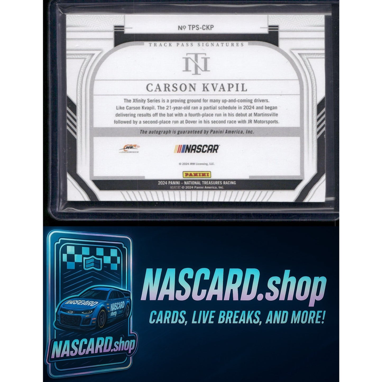 2024 National Treasures Carson Kvapil Track Pass Signatures Holo Silver #/25 RC - NASCARD.shop
