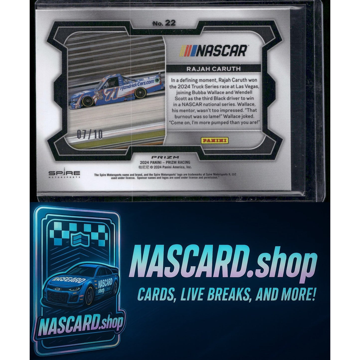 2024 Panini Prizm Rides #22 Rajah Caruth Gold #/10 - NASCARD.shop