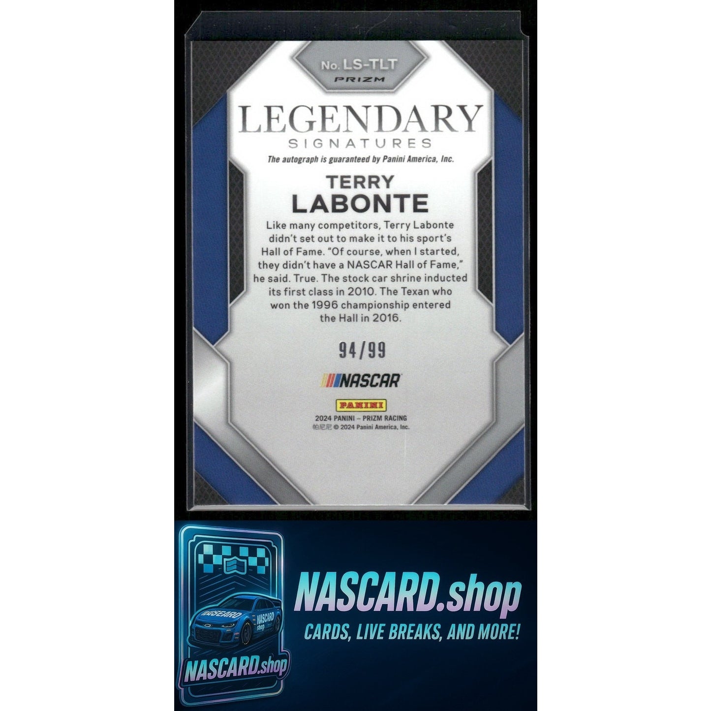 2024 Panini Prizm #LS-TLT Terry Labonte Legendary Signatures Red #/99