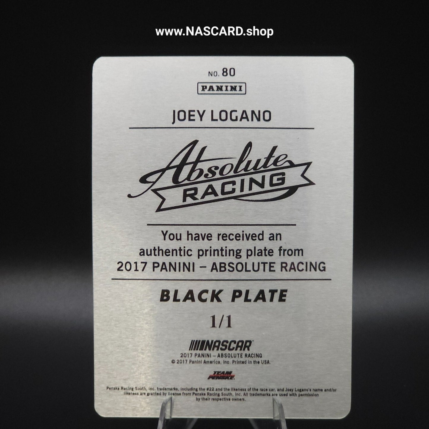 2017 Panini Absolute - #80 Printing Plate Black Joey Logano 1/1 - NASCARD.shop