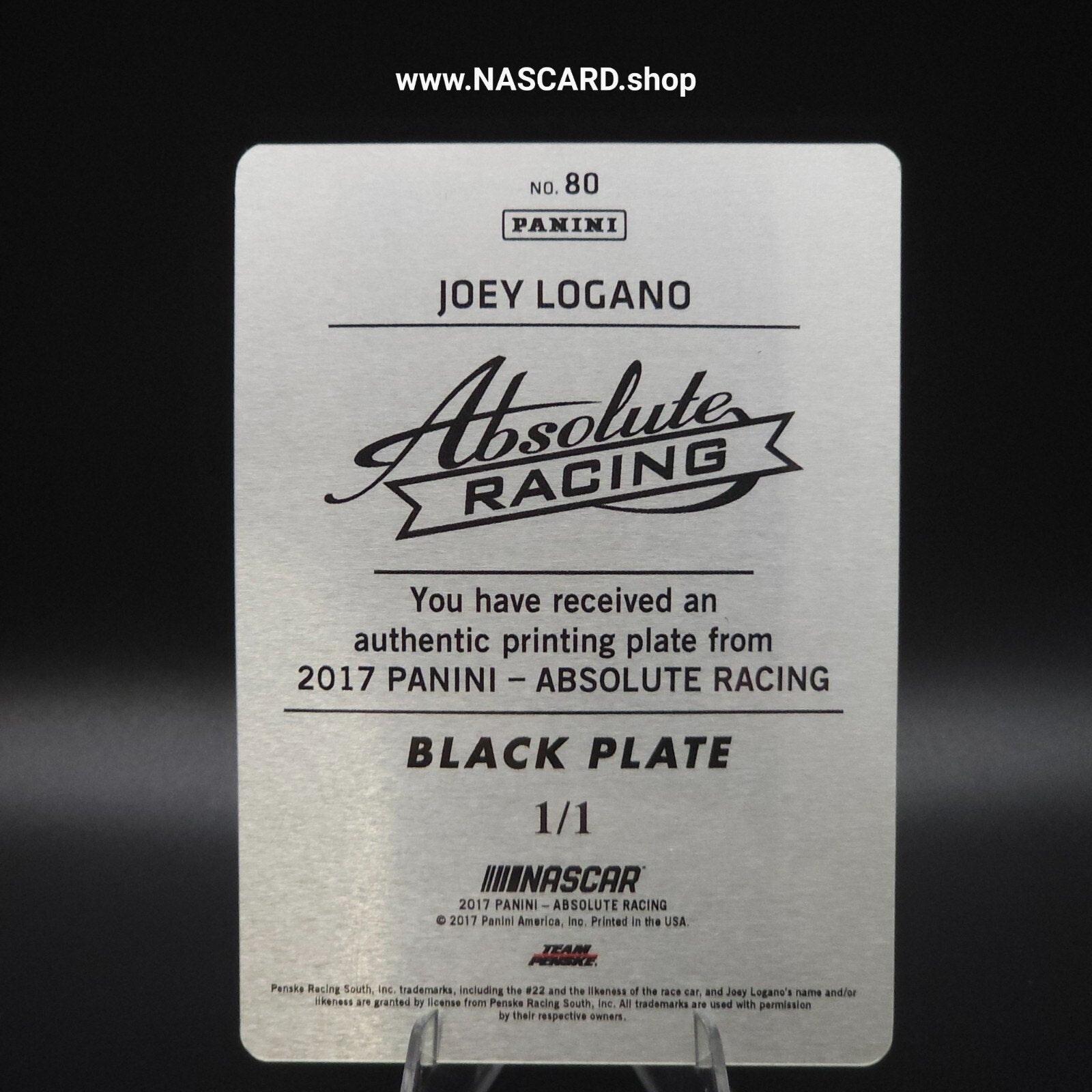 2017 Panini Absolute - #80 Printing Plate Black Joey Logano 1/1 - NASCARD.shop