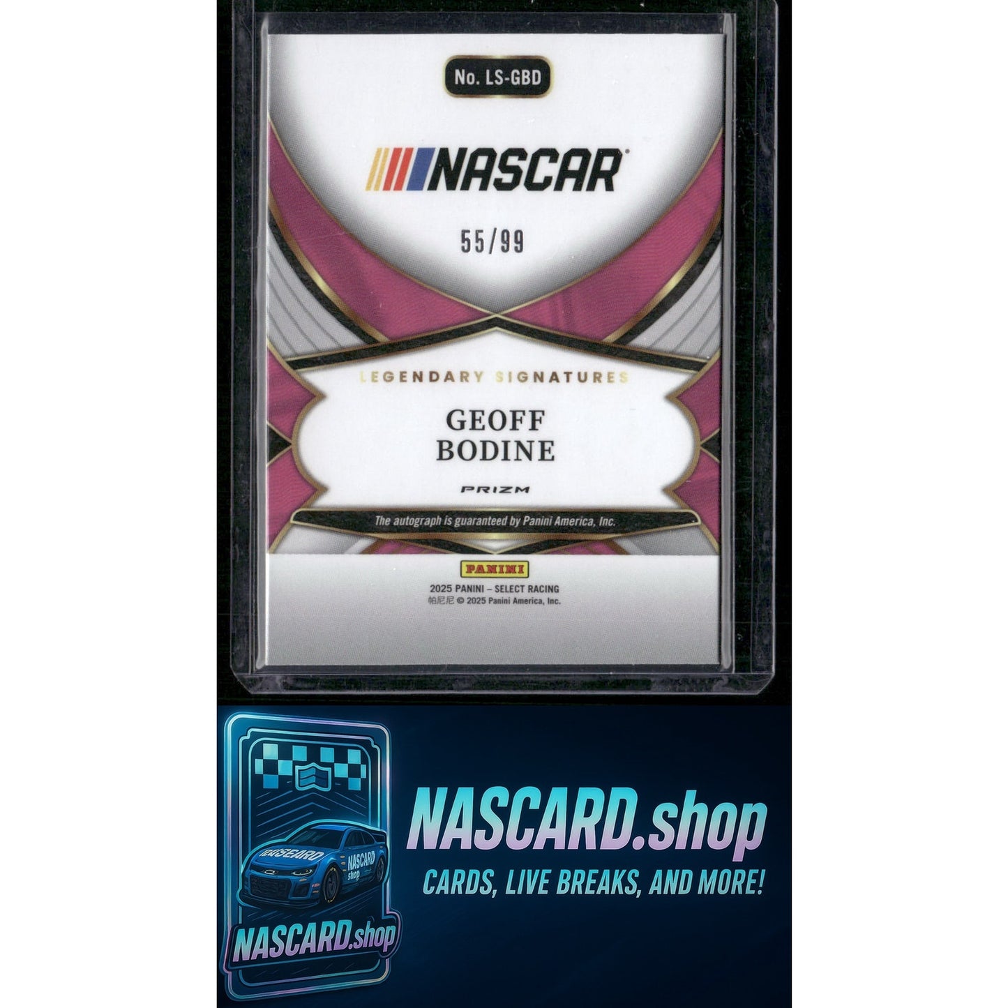 2025 Panini Select #LS-GBD Geoff Bodine Legendary Signatures Blue Prizms #/99